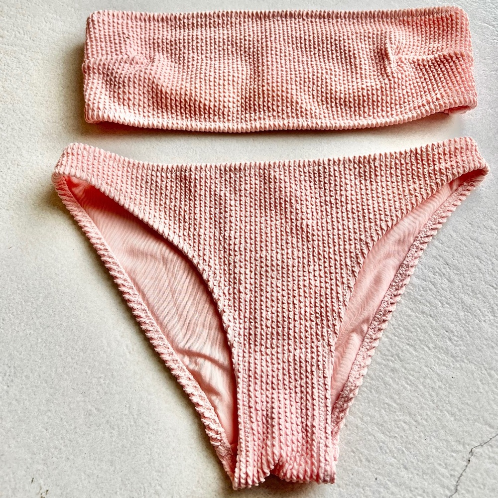 sz 6 Bottom sz 2 Top Ribbed Blush Pink Feminine Bandeau Skimpy Bikini